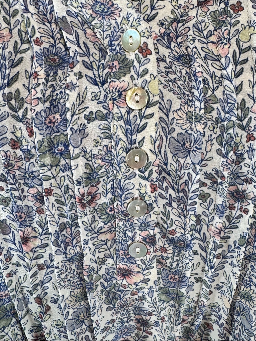 Rose and Olive Floral Button-Front Tunic Top in Soft Blue & Pink - Picture 2 of 6